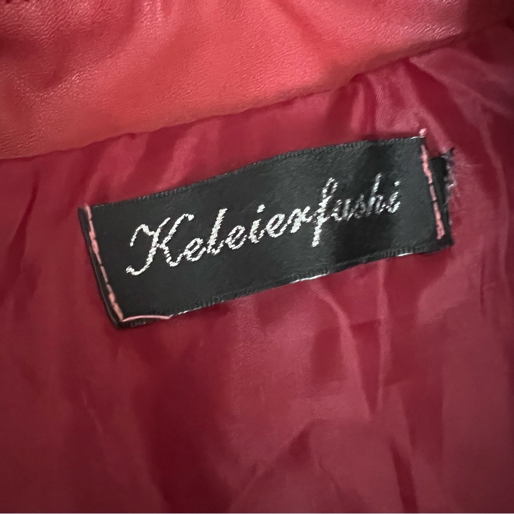 Women's Faux Leather Red Moto Jacket - Picture 6 of 9